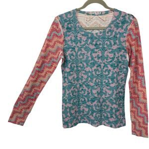 Whimsy Rose Thermal Burn out Shirt Women Small Floral Colorful Long Sleeve Boho